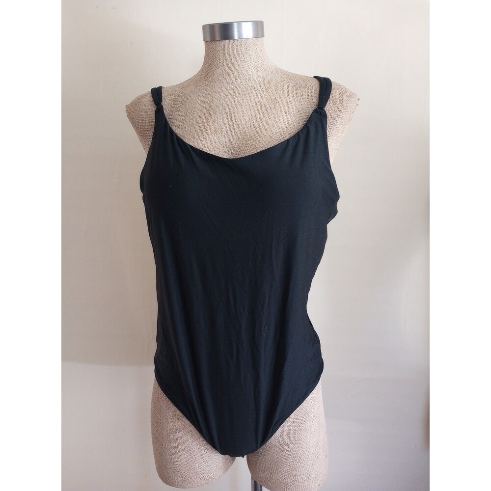 Athleta Womens Keyhole One Piece Swimsuit Black Sz XL Sporty RN 54023 EUC